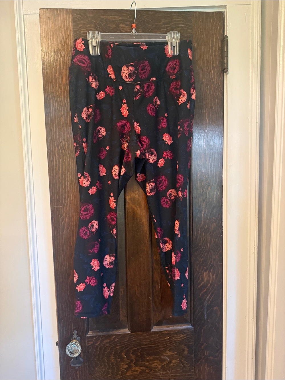 Lane Bryant Black Leggings with Pink and Coral Floral Print